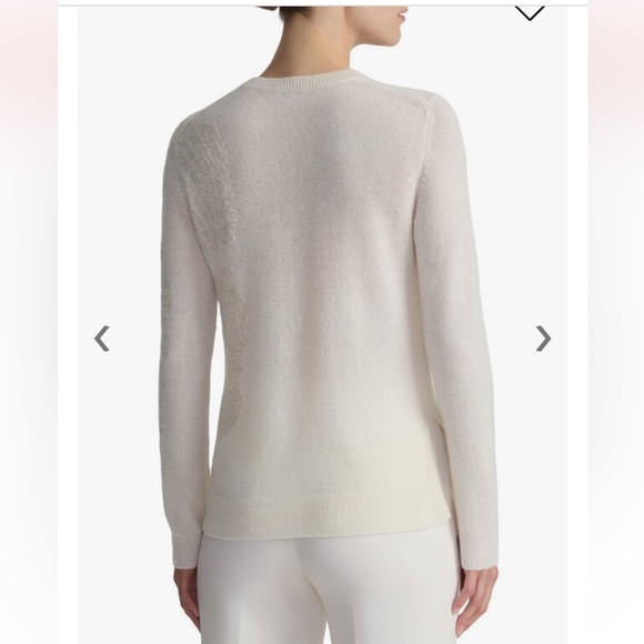 LAFAYETTE 148 NEW YORK Ivory Metallic Spiral Cashmere Crewneck Sweater - Picture 4 of 9